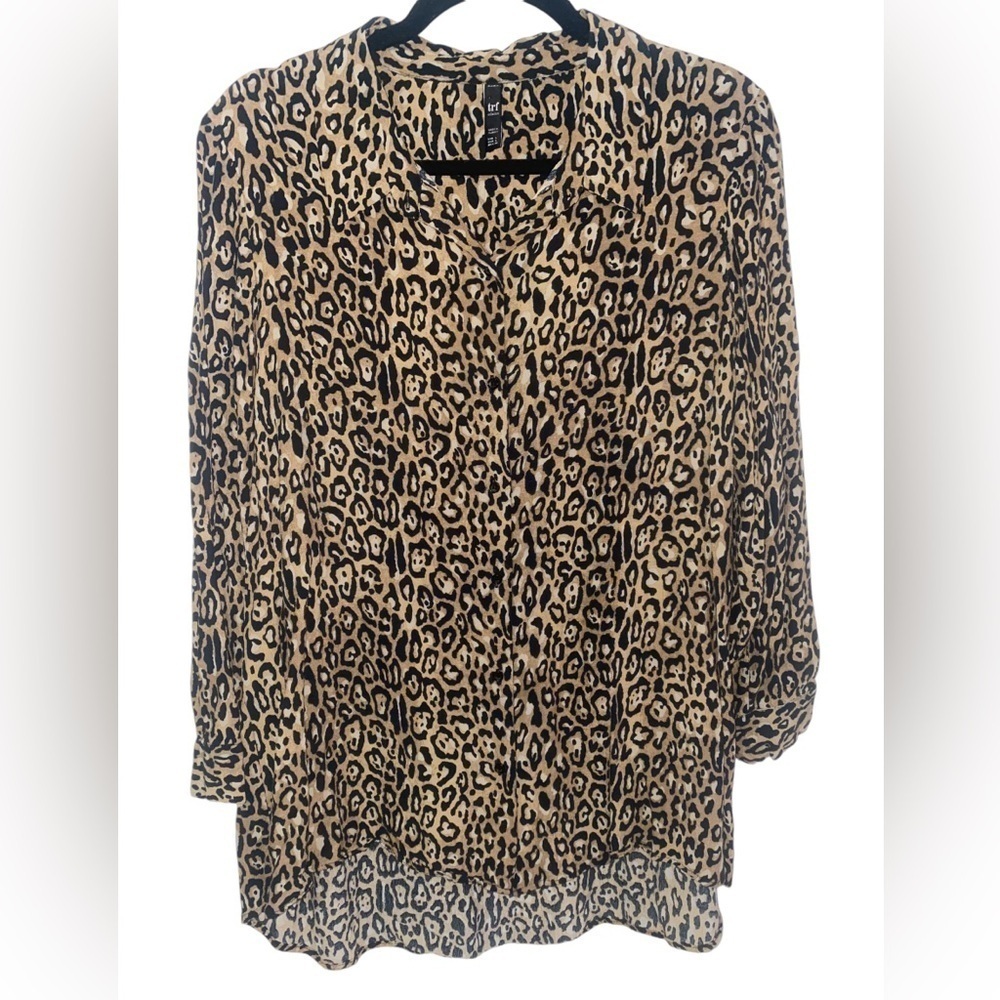 ZARA Leopard Animal Print Long Sleeve Button Blouse L
